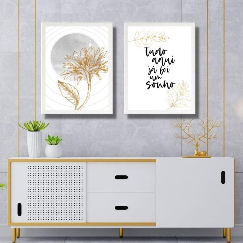 Kit 2 Quadros Minimalistas Tudo Aqui Já Foi Um Sonho 45X34Cm