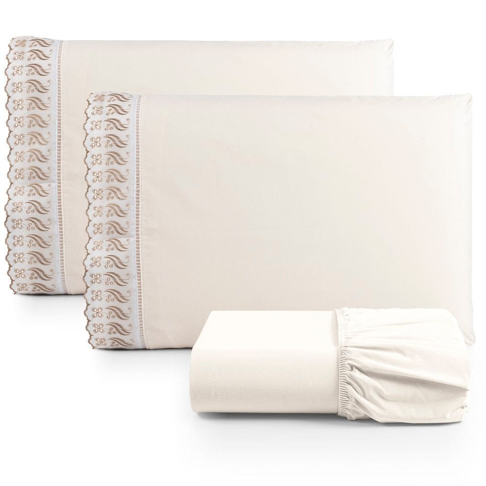 Jogo Lençol Cama Queen 3 Peças 100% Algodão Percal 180 fios Com Lese