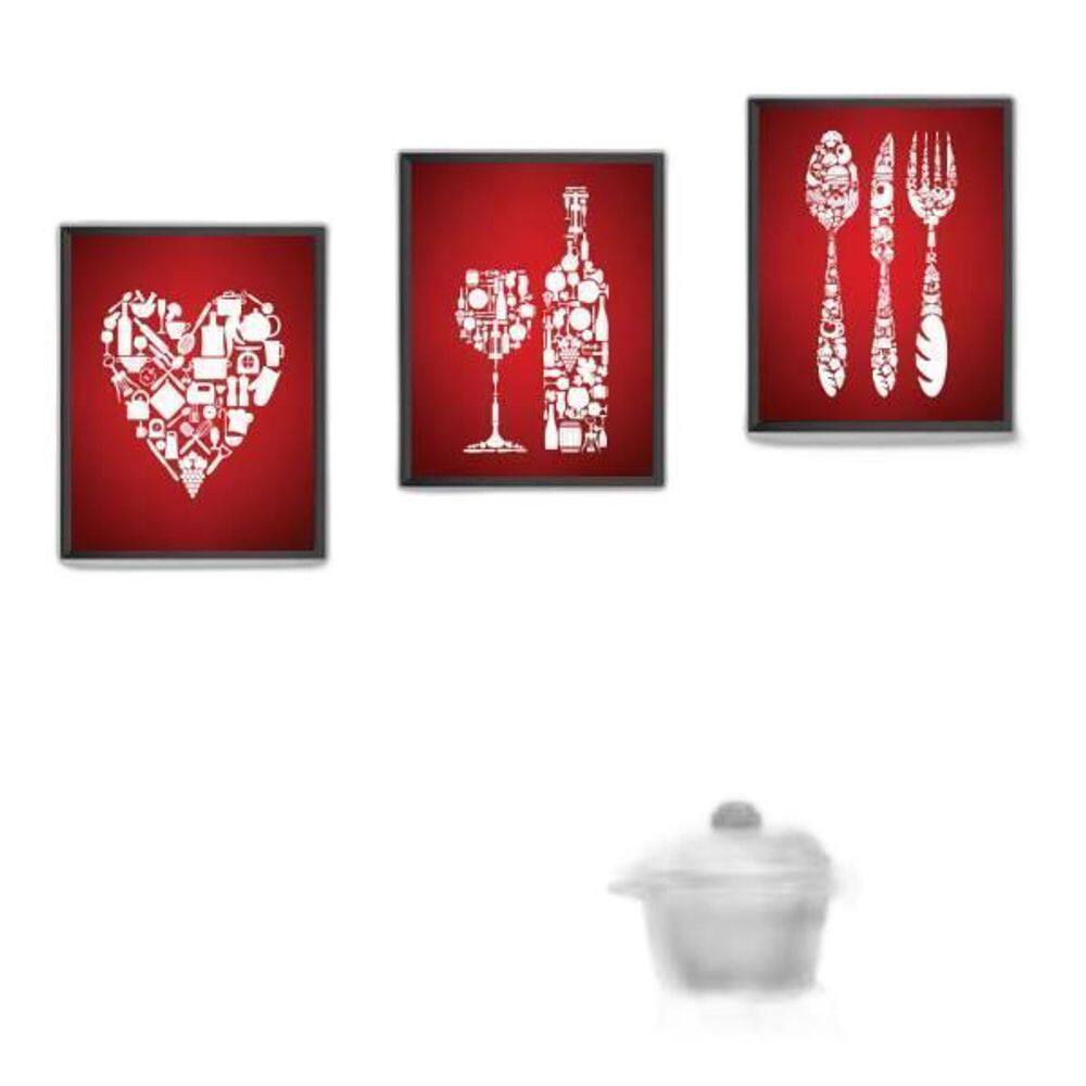 Kit 3 Quadros Cozinhando Com Vinho 24X18Cm - Com Vidro