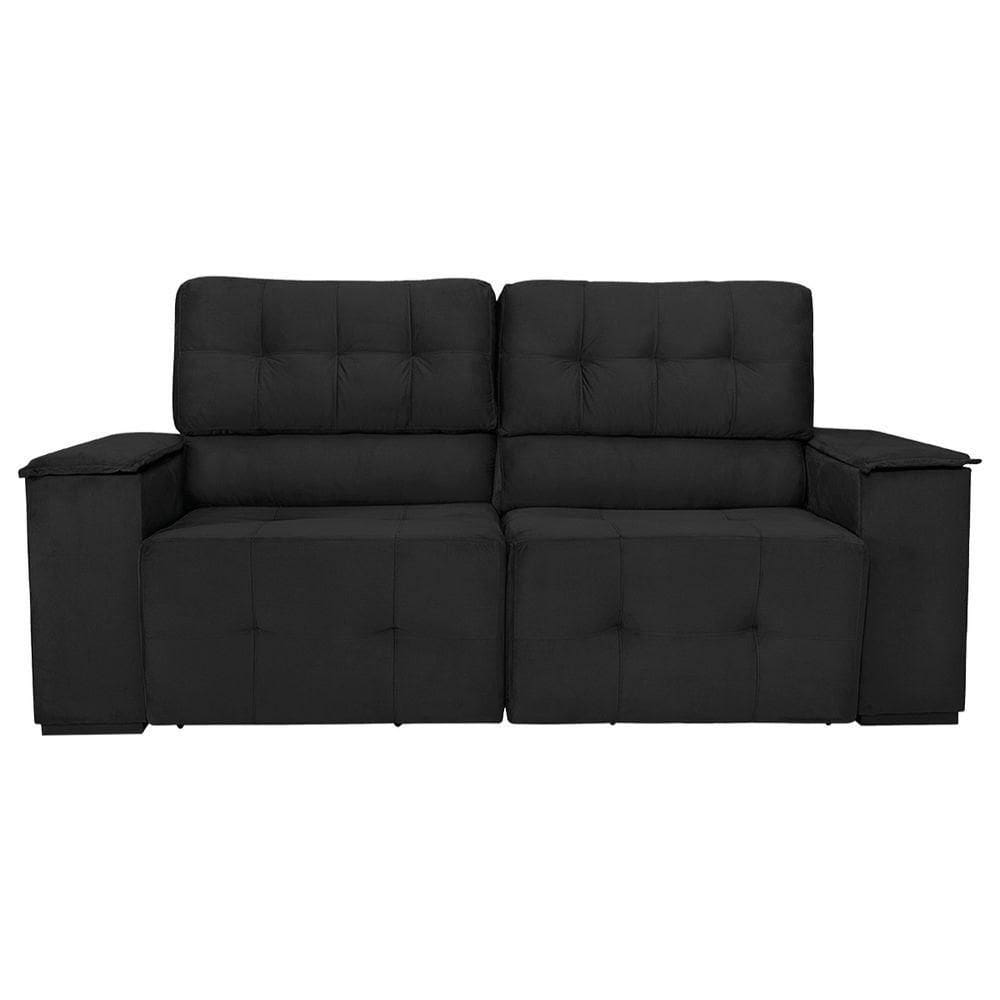 Sofá Cama Retrátil Sala Vicenza Vicenza 210cm Suede Preto