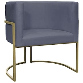 Poltrona Decorativa Recepção Luna Suede Base Ferro Champagne Cinza Suede