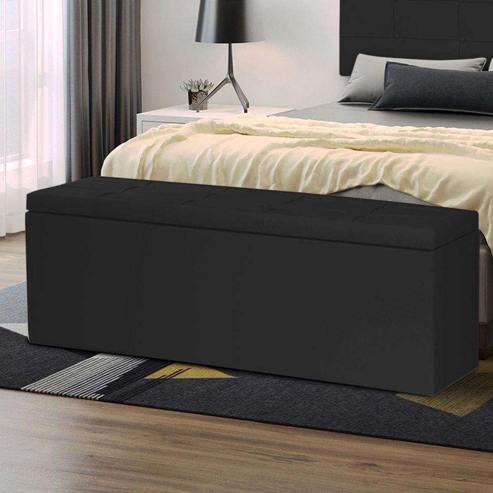 Calçadeira Baú Casal 1,40m Roma Material Sintético Preto Sky Mobile