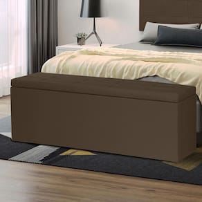 Calçadeira Baú Queen 1,60m Roma Material Sintético Marrom Sky Mobile