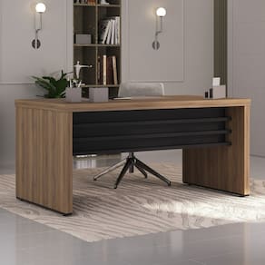 Mesa Elegante para Escritório Executivo 1600 Cm em Tamburato 5 Cm Nogal/Preto