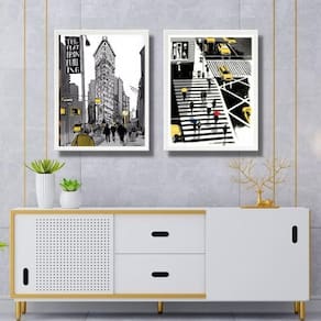 Kit 2 Quadros Figurativos New York Preto Amarelo 24X18Cm