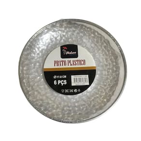Kit 24 Pratos Redondo Acrílico Luxo Borda Prata 17Cm Festas