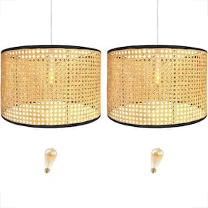 Kit 2 Pendente Fibra Natural 50X30 Palha Indiana Nat86 + Led