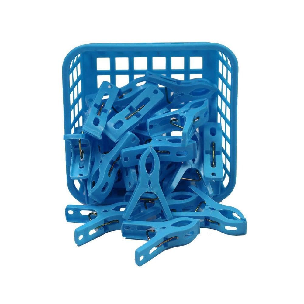 Kit Cesta com 24 Pregadores de Roupas Azul - Plástico