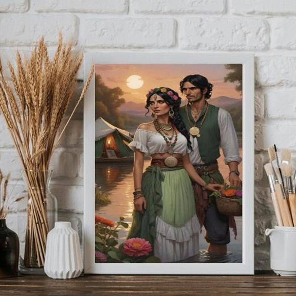 Quadro Cigano Wladimir E Cigana Esmeralda 33X24Cm - Vidro