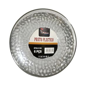 Kit 18 Pratos Jantar Redondo Acrílico Borda Prata 25Cm