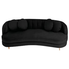 Sofá Curvo 3 Lugares Orgânico Sala Recepção Luxo Panamá 200cm Suede Preto