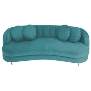 Sofá Curvo 3 Lugares Orgânico Sala Recepção Luxo Panamá 200cm Suede Azul Turquesa