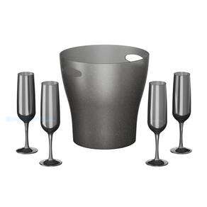 Kit Cooler Celebration + 4 Taças Espumante 7L Prata Coza