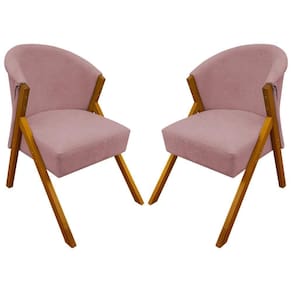 Kit 2 Poltronas Decorativa Para Sala You Bouclê Premium Braça Amadeirada Rosê Bouclé