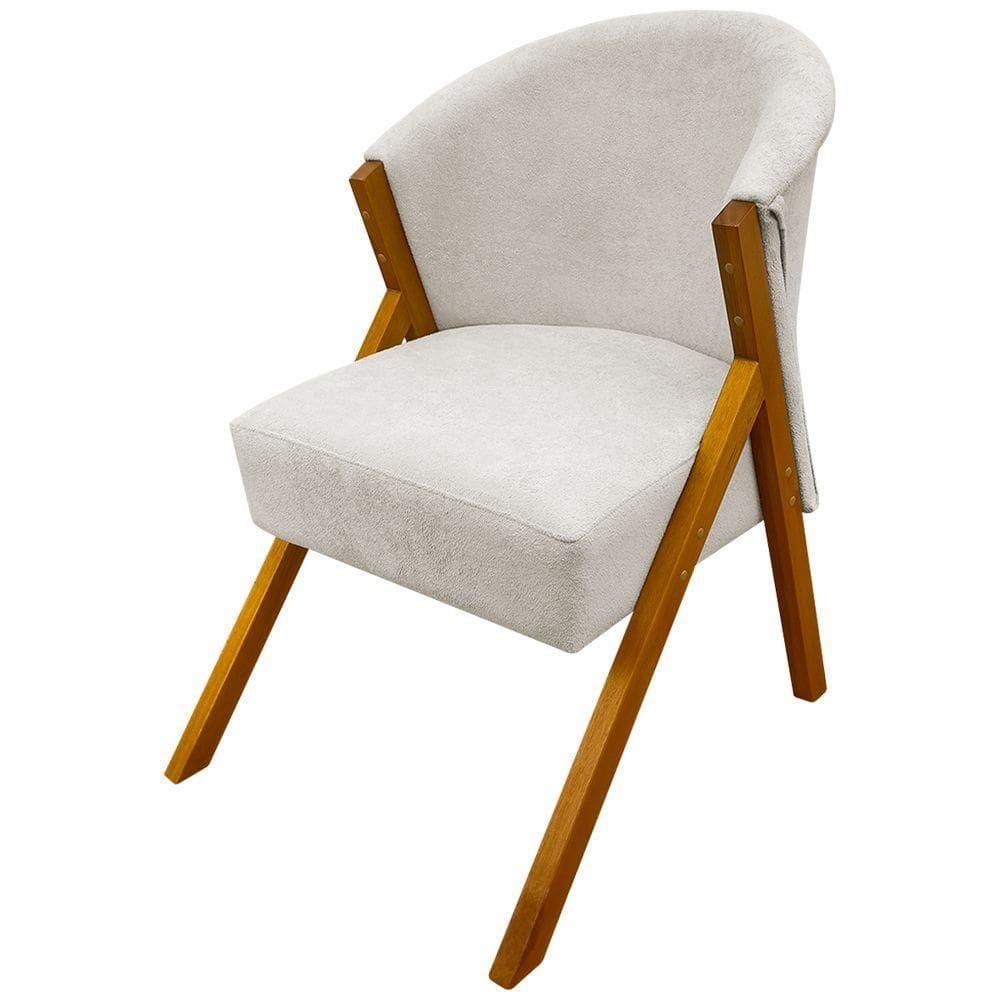 Poltrona Decorativa Para Sala You Bouclê Premium Braça Amadeirada Bege Bouclé