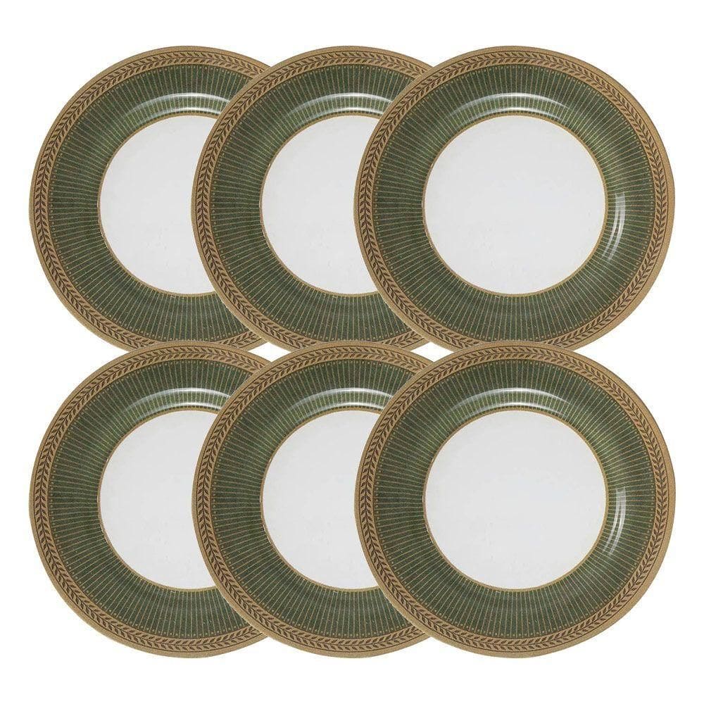 Jogo 6 Pratos De Sobremesa Celebrate Verde Cerâmica Alleanza 20cm