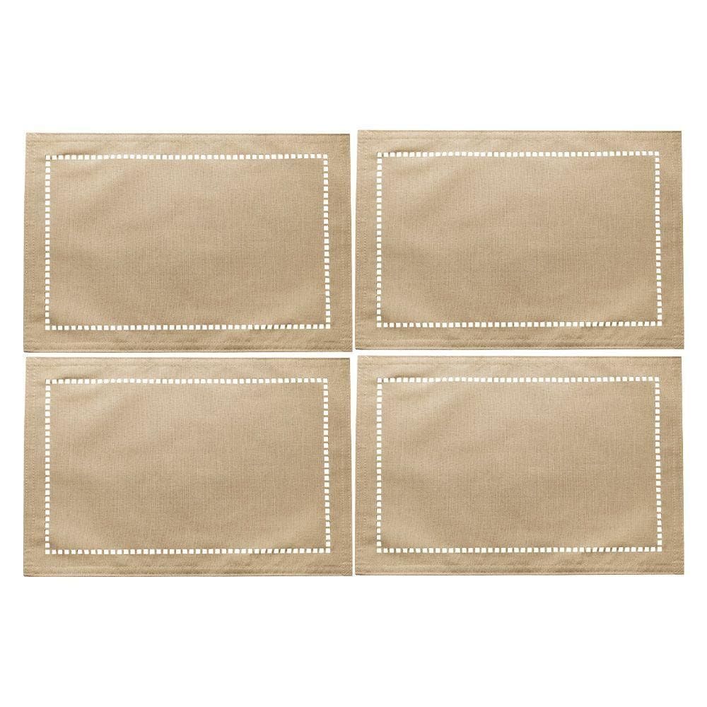 Jogo 4 Lugar Americano Bege De Poliester E Linho Natural Para Mesa 45x30cm Lyor