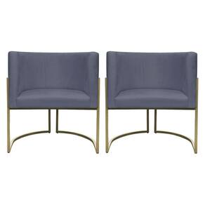 Kit 2 Poltronas Decorativa Recepção Luna Suede Cores Base De Ferro Champagne Cinza Suede