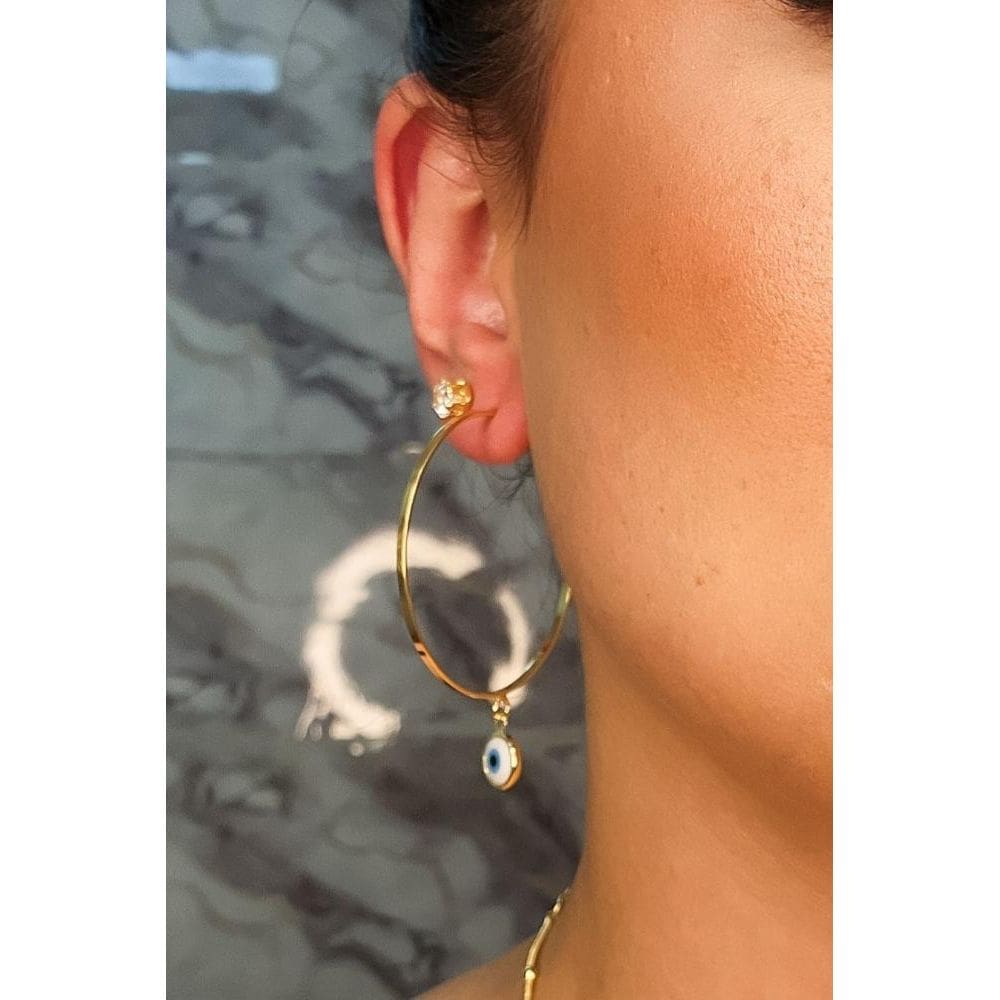 Brinco Argola Média Olho Grego Banhado Em Ouro 18k [F027]