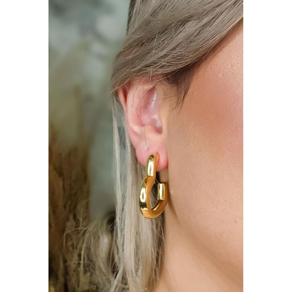 Brinco Argola De Coração Grossa Banhado Em Ouro 18k [F027]