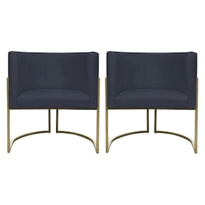 Kit 2 Poltronas Decorativa Recepção Luna Suede Cores Base De Ferro Champagne Preto Suede