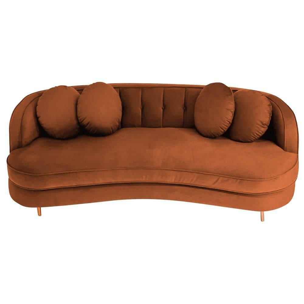 Sofá Curvo 3 Lugares Orgânico Sala Recepção Luxo Panamá 200cm Suede Terracota