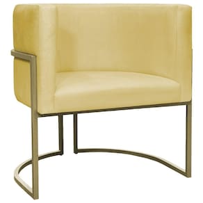 Poltrona Decorativa Recepção Luna Suede Base Ferro Champagne Amarelo Suede