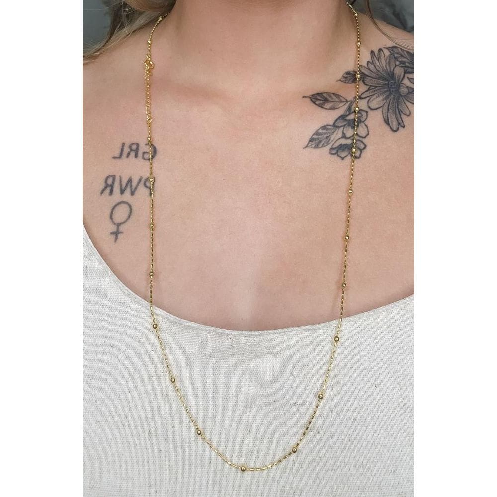 Colar De Corrente Com Bolinhas Douradas Banhado Em Ouro 18k [F027]