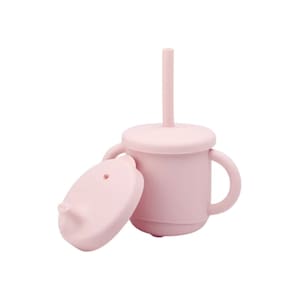 Copo de Silicone Infantil 2 em 1 Rosa com Alça 270ml - Petit Piá