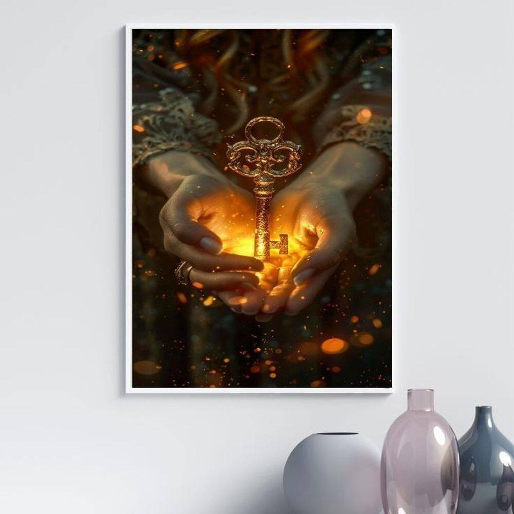 Quadro Arquétipo Chave Mágica Iluminada 45X34Cm - Com Vidro