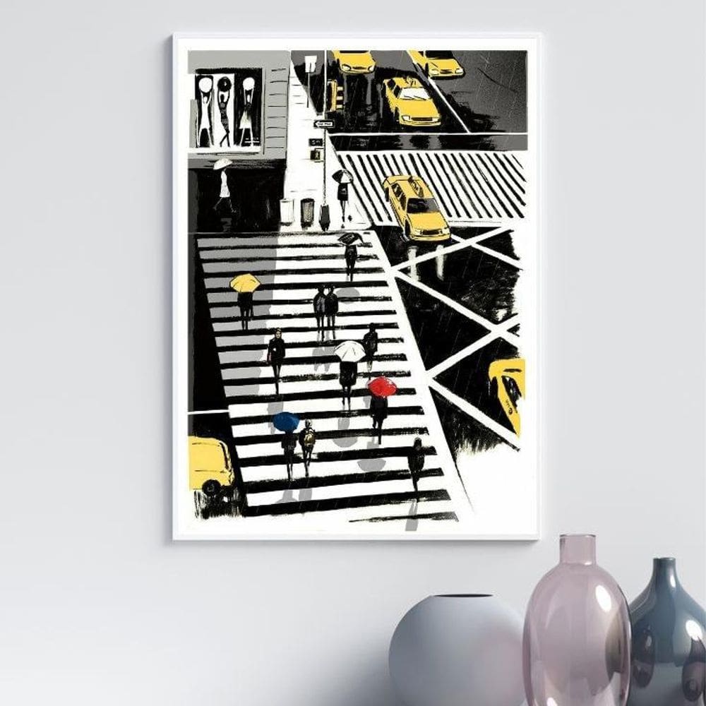 Quadro Figurativo New York - Sombrinhas 33X24Cm - Com Vidro