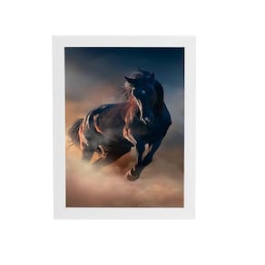 Cavalo Correndo Animais Foto Quadro Moldura Branca 60X40Cm