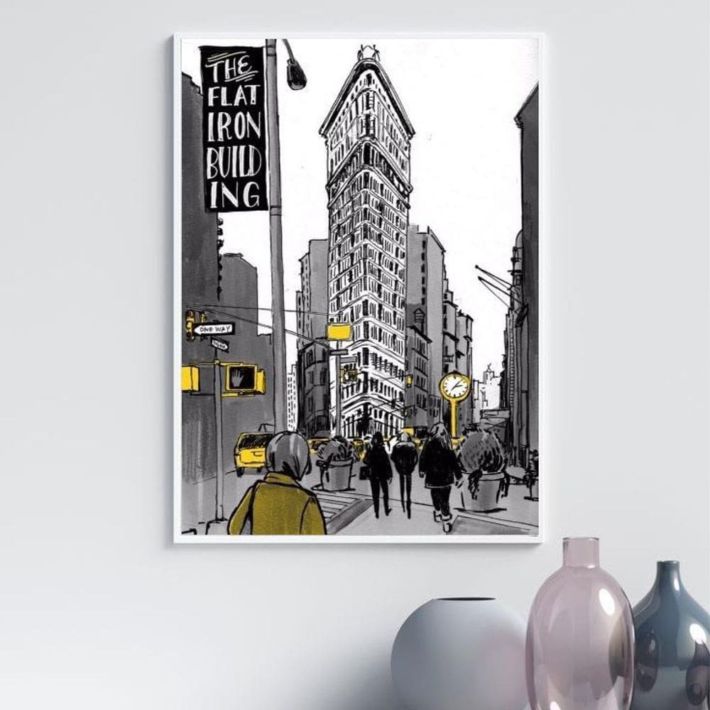 Quadro Figurativo New York - Amarelo 33X24Cm - Com Vidro