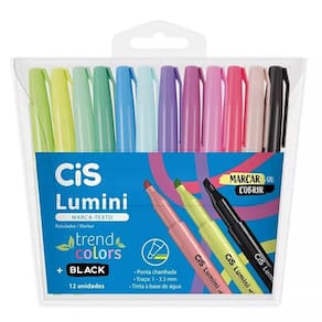 Caneta Marca Texto Lumini Trend Colors + Black 12 Uni Cis
