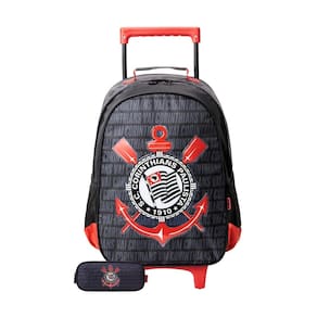 Kit Escolar Mochila De Rodas+ Estojo Duplo Corinthians Timão
