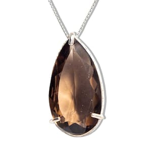 Colar Gota Facetado Quartzo Fumê Garra Zircônia Prata 950