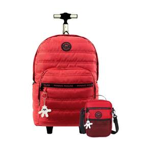 Kit Escolar Mochila De Rodas+Lancheira Vermelho Minnie Mouse