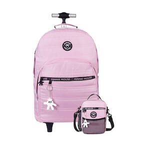 Kit Mochila Rodas+Lancheira+Estojo Minnie Mouse Juvenil Rosa