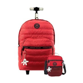 Kit Escolar Mochila De Rodas+Lancheira Vermelho Minnie Mouse