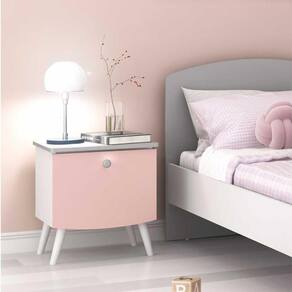 Mesa de Cabeceira 100% MDF com 1 gaveta Doçura Multimóveis Branco/Cinza/Rosa