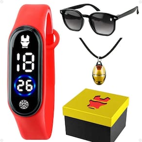 Relogio Digital Infantil Iron Man Oculos Colar Caixa Kids Vermelho