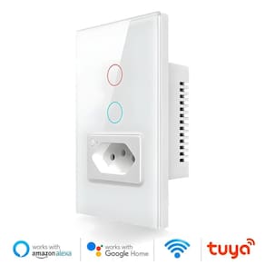 Interruptor Wifi, Com Tomada, 2 Botões, Alexa/Google, Branco