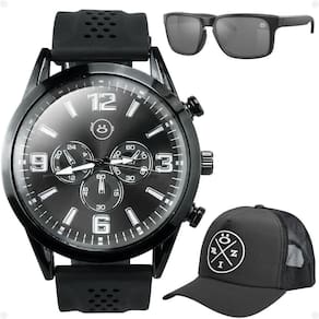 Relogio Masculino Aço Inox Oculos Sol Proteção Uv Boné