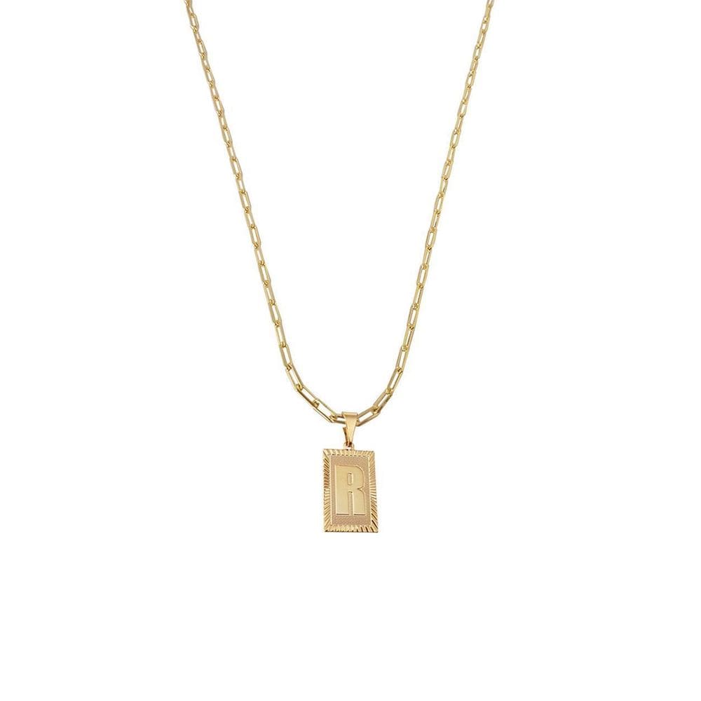 Cordão 50Cm Masculino Feminino Pingente Letra R Banhado Ouro