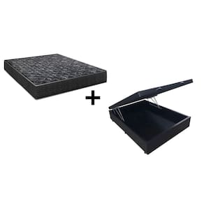 Cama Box Baú Viúva 128 Tecido Sintético Preto com Colchão Lisboa Bello Box Espuma D28 Preto