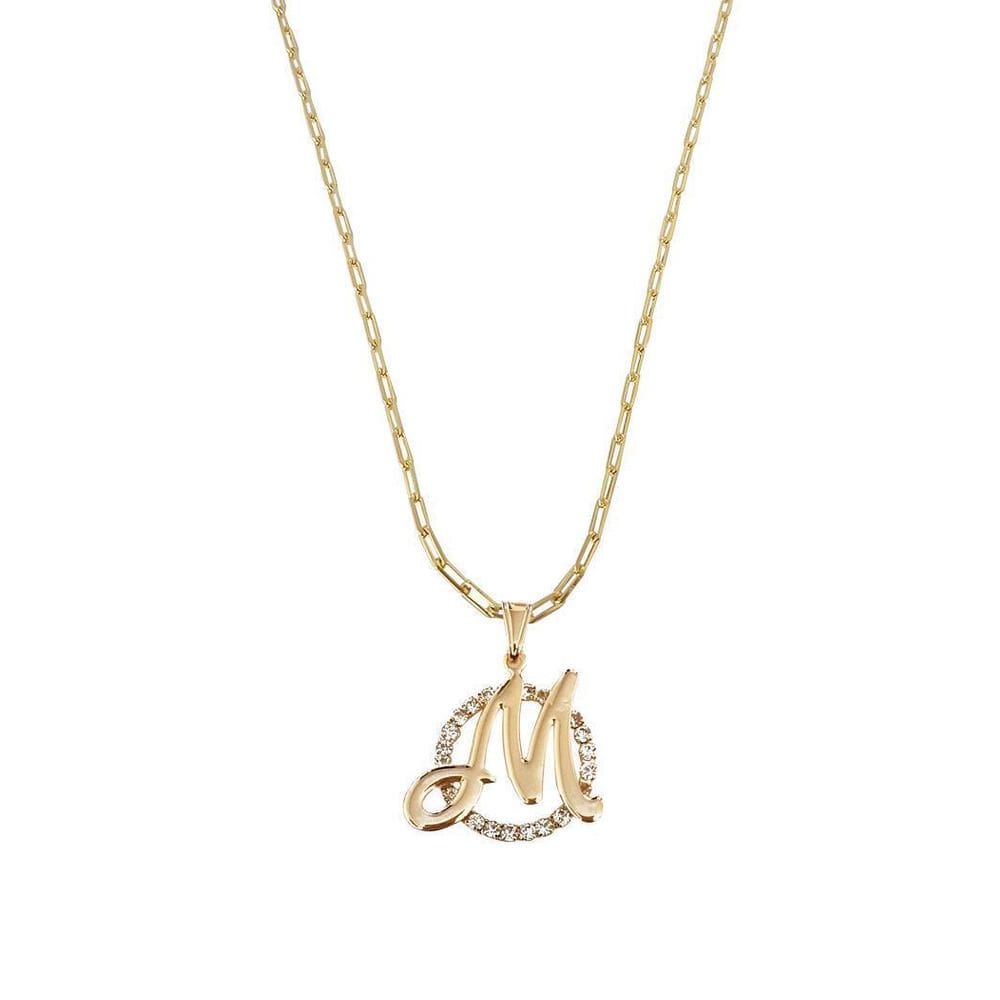 Colar Corrente 50 Cm Feminina Pingente Letra M Banhado Ouro