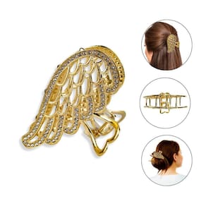 Kit 2 Presilhas De Metal Asa Dourada Strass Cabelo Penteado
