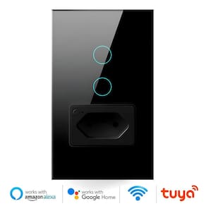 Interruptor Wifi, Com Tomada, 2 Botões, Alexa/Google, Preto