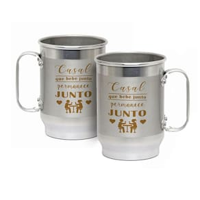 Caneca Alumínio c/ Faixa Fosca 600ML Casal Que Bebe Juto