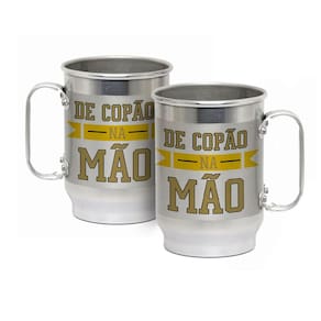 Caneca Alumínio c/ Faixa Fosca 600ML De Copão Na Mão